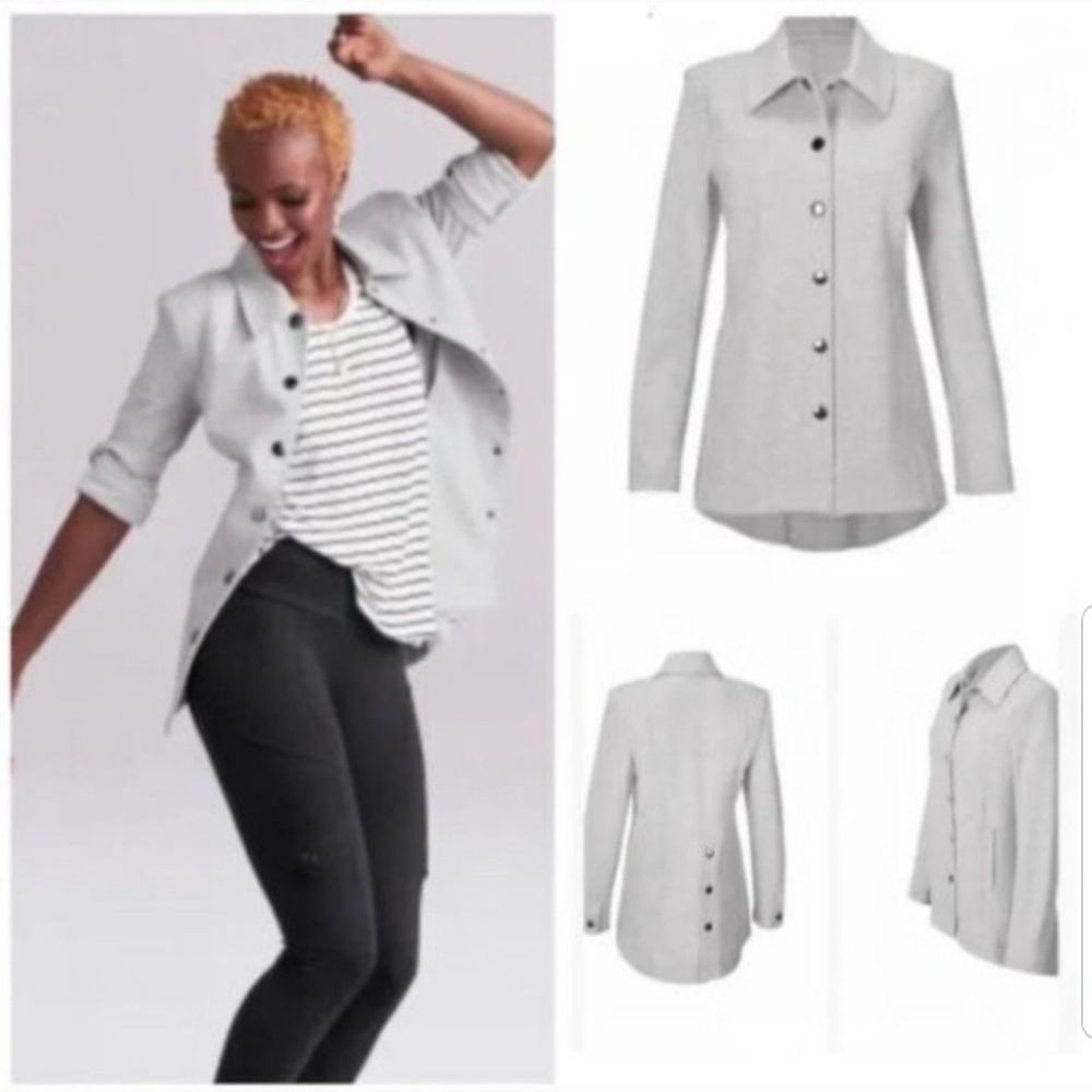 Cabi Atc Cavalry Jacket Light Grey Women's Medium Snap Button Front